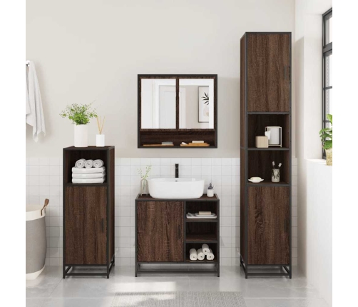 Set de muebles baño 4 pzas madera contrachapada roble marrón