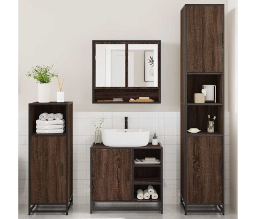 Set de muebles baño 4 pzas madera contrachapada roble marrón