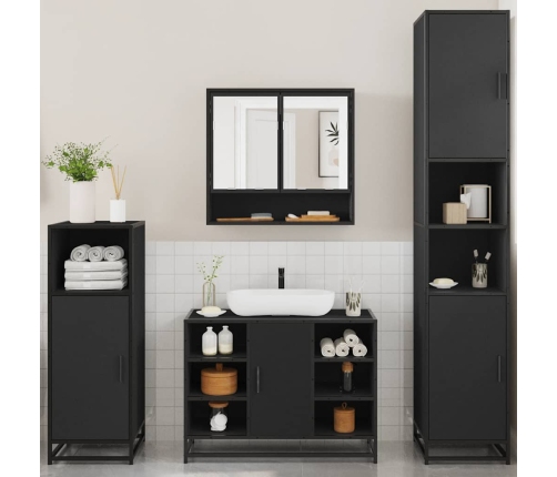 Juego de muebles de baño 4 pzas madera contrachapada negro