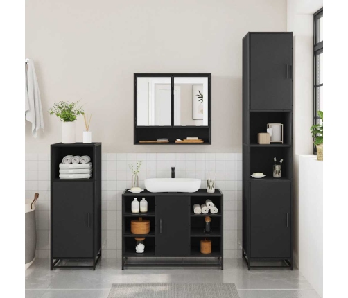 Juego de muebles de baño 4 pzas madera contrachapada negro