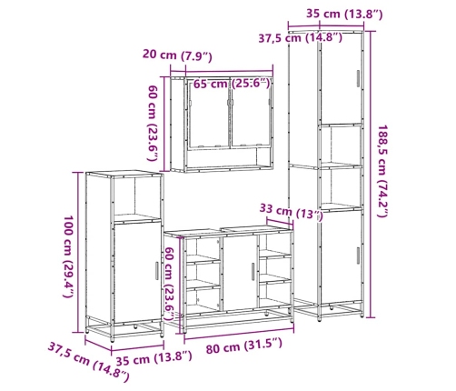 Juego de muebles de baño 4 pzas madera contrachapada negro