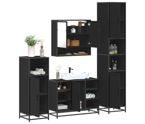 Juego de muebles de baño 4 pzas madera contrachapada negro