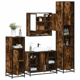 Set de muebles baño 4 pzas madera contrachapada roble ahumado