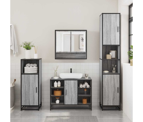 Set de muebles de baño 4 pzas madera contrachapada gris sonoma