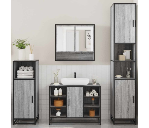 Set de muebles de baño 4 pzas madera contrachapada gris sonoma