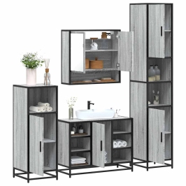 Set de muebles de baño 4 pzas madera contrachapada gris sonoma