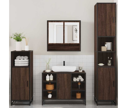 Set de muebles baño 4 pzas madera contrachapada roble marrón