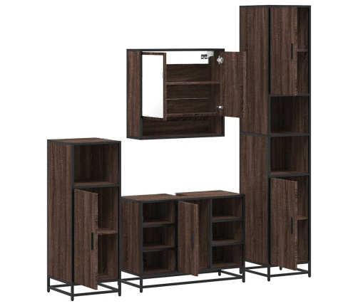 Set de muebles baño 4 pzas madera contrachapada roble marrón