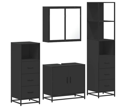 Juego de muebles de baño 4 pzas madera contrachapada negro