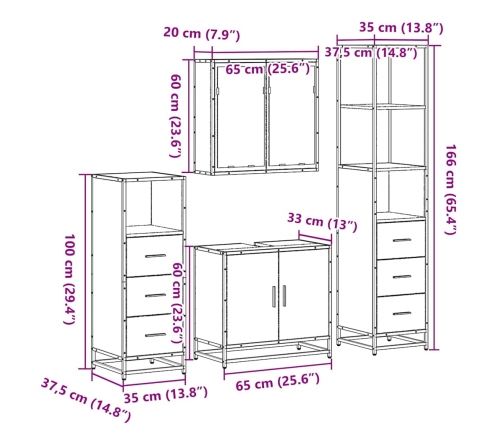 Juego de muebles de baño 4 pzas madera contrachapada negro