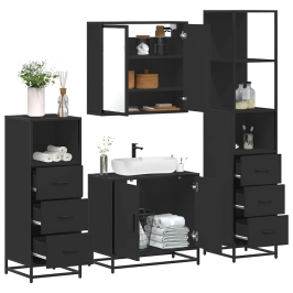 Juego de muebles de baño 4 pzas madera contrachapada negro