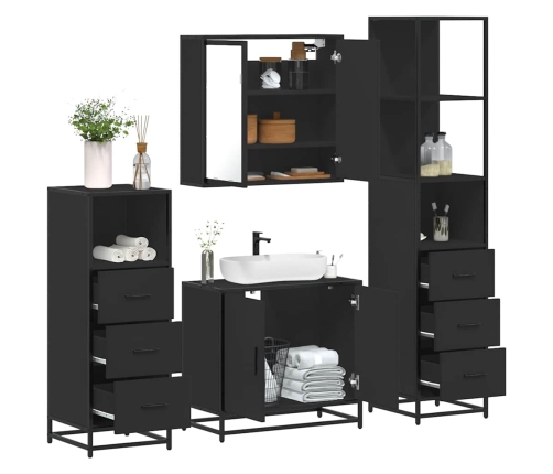 Juego de muebles de baño 4 pzas madera contrachapada negro