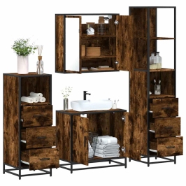 Set de muebles baño 4 pzas madera contrachapada roble ahumado