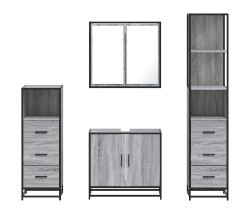 Set de muebles de baño 4 pzas madera contrachapada gris sonoma