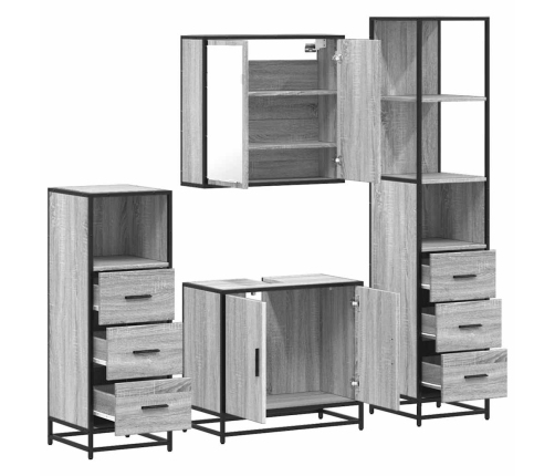 Set de muebles de baño 4 pzas madera contrachapada gris sonoma