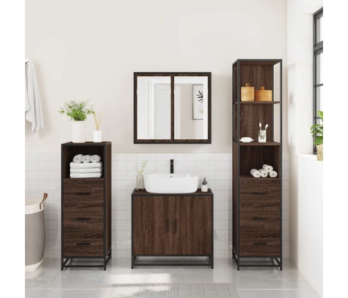 Set de muebles baño 4 pzas madera contrachapada roble marrón