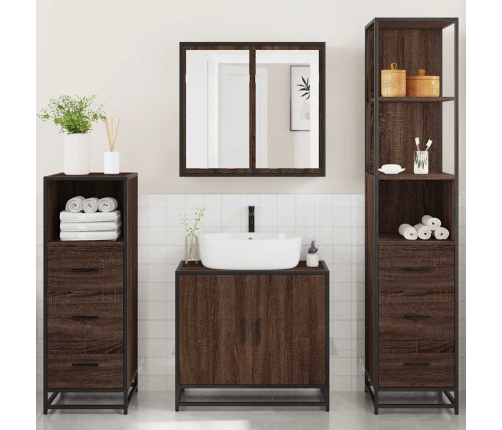 Set de muebles baño 4 pzas madera contrachapada roble marrón