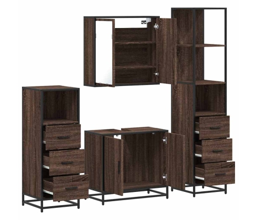 Set de muebles baño 4 pzas madera contrachapada roble marrón