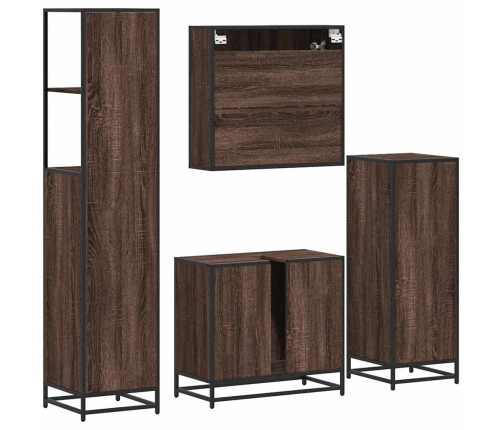 Set de muebles baño 4 pzas madera contrachapada roble marrón