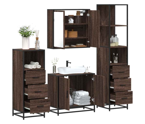 Set de muebles baño 4 pzas madera contrachapada roble marrón