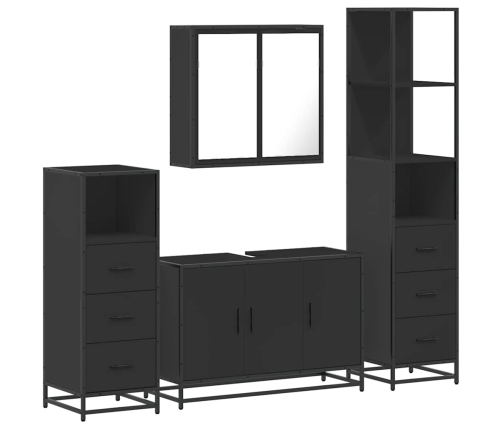 Juego de muebles de baño 4 pzas madera contrachapada negro