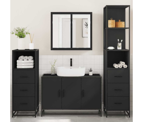 Juego de muebles de baño 4 pzas madera contrachapada negro