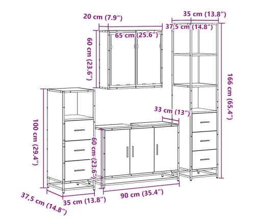 Juego de muebles de baño 4 pzas madera contrachapada negro