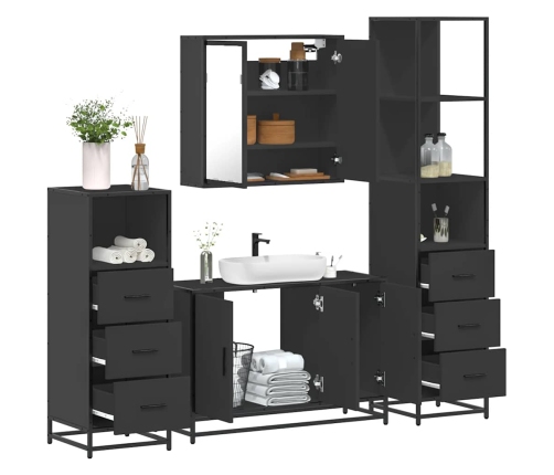 Juego de muebles de baño 4 pzas madera contrachapada negro