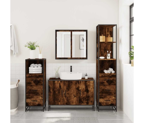 Set de muebles baño 4 pzas madera contrachapada roble ahumado