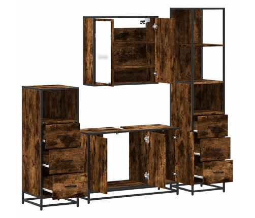 Set de muebles baño 4 pzas madera contrachapada roble ahumado