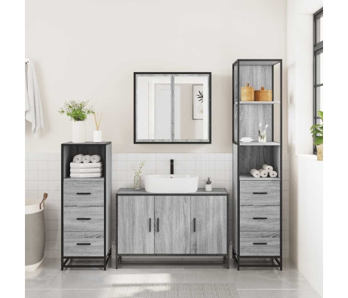 Set de muebles de baño 4 pzas madera contrachapada gris sonoma