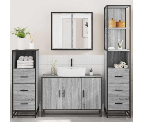 Set de muebles de baño 4 pzas madera contrachapada gris sonoma