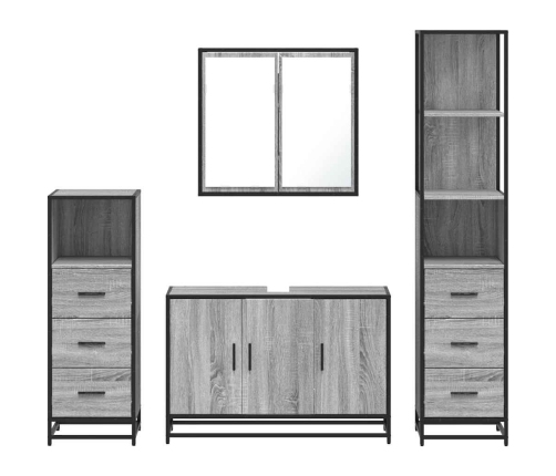 Set de muebles de baño 4 pzas madera contrachapada gris sonoma