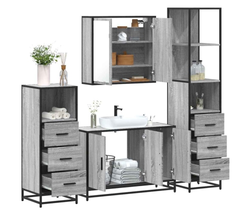 Set de muebles de baño 4 pzas madera contrachapada gris sonoma