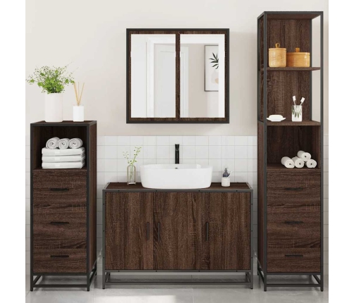 Set de muebles baño 4 pzas madera contrachapada roble marrón