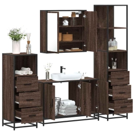 Set de muebles baño 4 pzas madera contrachapada roble marrón