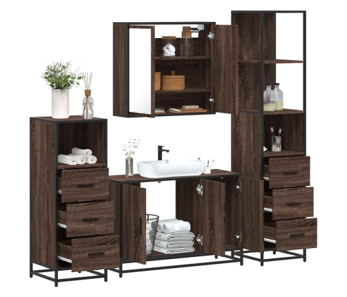 Set de muebles baño 4 pzas madera contrachapada roble marrón