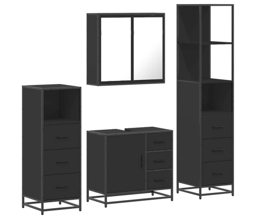 Juego de muebles de baño 4 pzas madera contrachapada negro