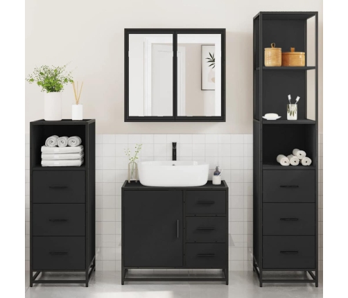 Juego de muebles de baño 4 pzas madera contrachapada negro