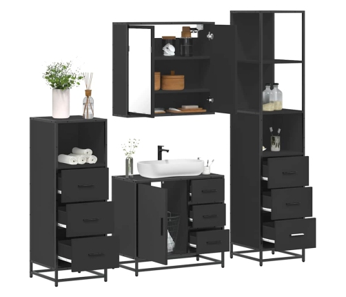 Juego de muebles de baño 4 pzas madera contrachapada negro