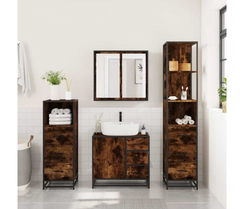 Set de muebles baño 4 pzas madera contrachapada roble ahumado