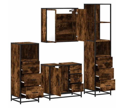 Set de muebles baño 4 pzas madera contrachapada roble ahumado