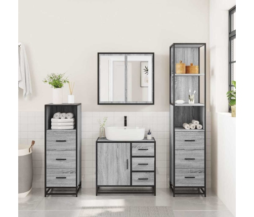 Set de muebles de baño 4 pzas madera contrachapada gris sonoma