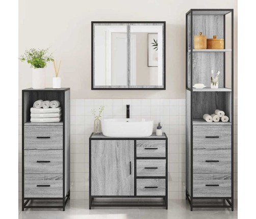 Set de muebles de baño 4 pzas madera contrachapada gris sonoma