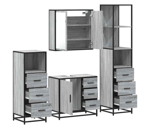 Set de muebles de baño 4 pzas madera contrachapada gris sonoma