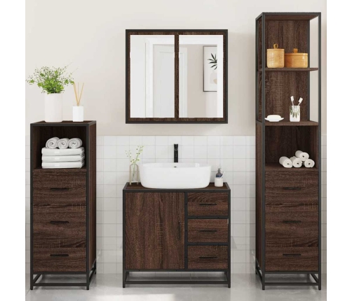 Set de muebles baño 4 pzas madera contrachapada roble marrón