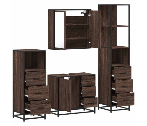 Set de muebles baño 4 pzas madera contrachapada roble marrón