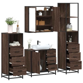 Set de muebles baño 4 pzas madera contrachapada roble marrón