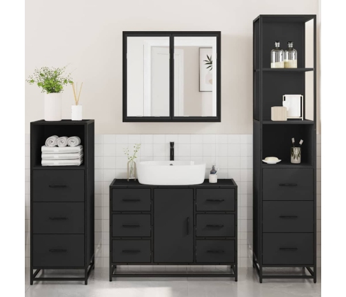 Juego de muebles de baño 4 pzas madera contrachapada negro