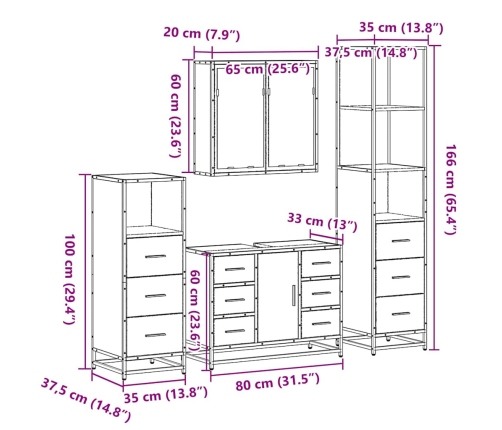 Juego de muebles de baño 4 pzas madera contrachapada negro